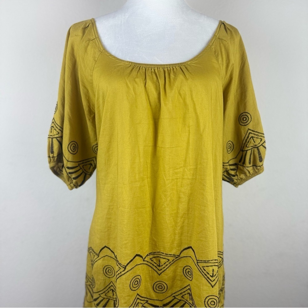Michael Kors Mustard Yellow Embroidered Boho Tunic‎ Dress M - Picture 4 of 12